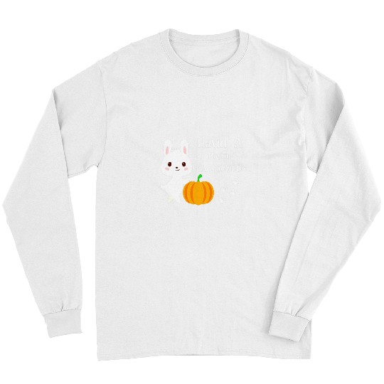Bunny Rabbit Having Hopping Fun Halloween Pumpkin Paw Prints Long Sleeves