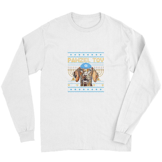 Dog Vizsla Pawzel Tov Jewish Wirehaired Vizsla Dog Funny Hanukkah Long Sleeves