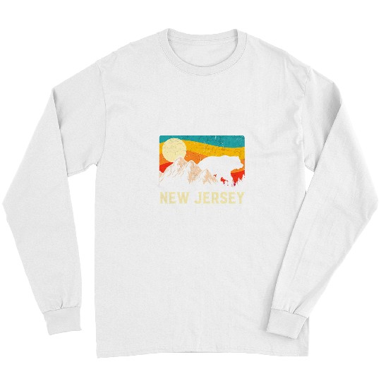 Funny Bear New Jersey Nature Wild Bear Retro Sunset Hiking Cute Bears Long Sleeves