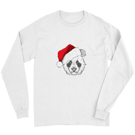 Christmas Panda bear portrait Santa Hat Pandas Bear Xmas Long Sleeves