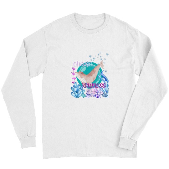 Whales Flower Crown Whale Choose Kindness Inspirational Watercolor Long Sleeves