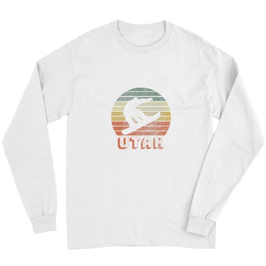 Skiing Ski Utah Snowboarding Retro Sunset Snowboarder Vintage Long Sleeves