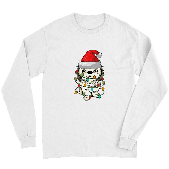 Shih Tzu Santa Hat Lights Funny Christmas Pajama Dog Lover Long Sleeves