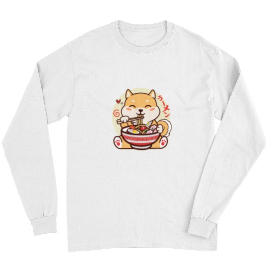 Dog Shiba Inu Kawaii Shiba Inu Eating Ramen Cute Japanese Anime Dog Lovers Long Sleeves