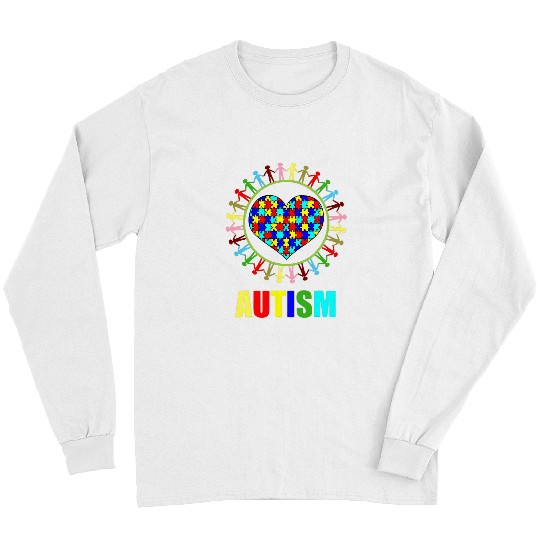 Autism Awareness Kindness Puzzle Ribbon Heart1 Neurodiverse Long Sleeves