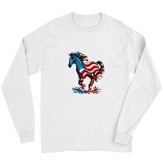 USA Running Horse 4th Of July Boys Girls American Flag Long Sleeves