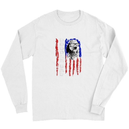 Goldendoodle Dad Goldendoodle Dog American Flag 4th Of July Men Doodle Dog Long Sleeves