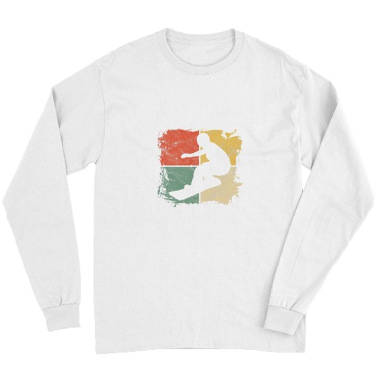 Skiing Ski Square Snowboarder Silhouette Gift Retro Snowboarding Long Sleeves