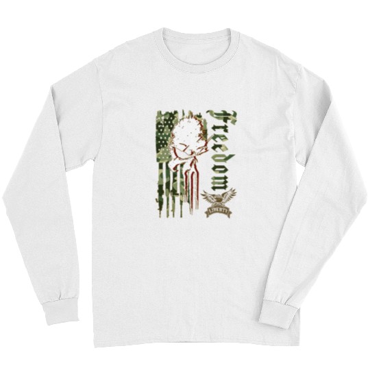 Skeletons Skulls Freedom Liberty In The USA Patriot Flag Honor Oath Skull Long Sleeves