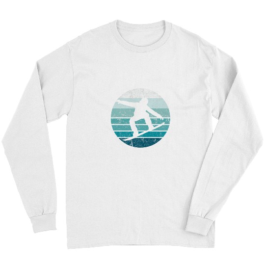 Skiing Ski Snowboard Retro vintages Cool Snowboarding Blue Sunset Long Sleeves