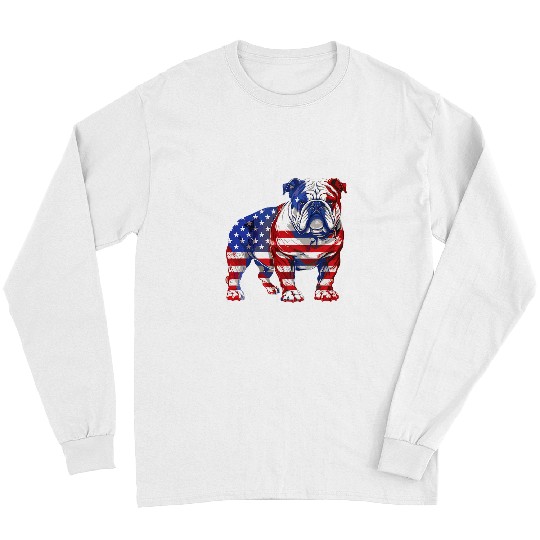 Bulldog with US stars and stripes Flag Illustration Long Sleeves