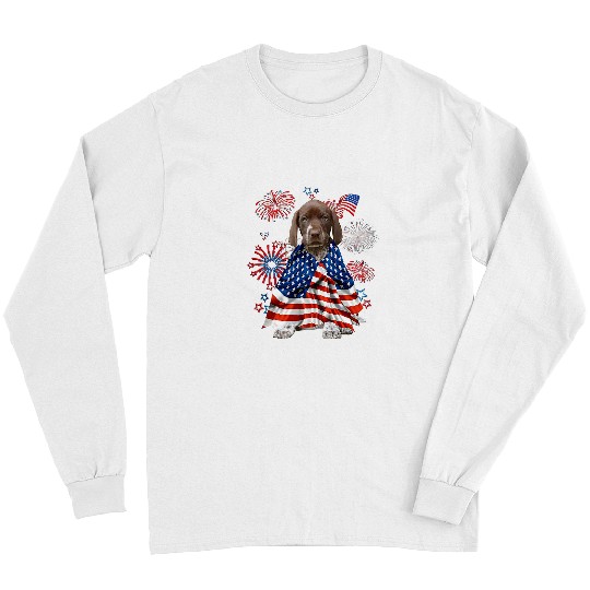 Dog German Shorthaired Pointer Dog American USA Flag 4th of July Long Sleeves