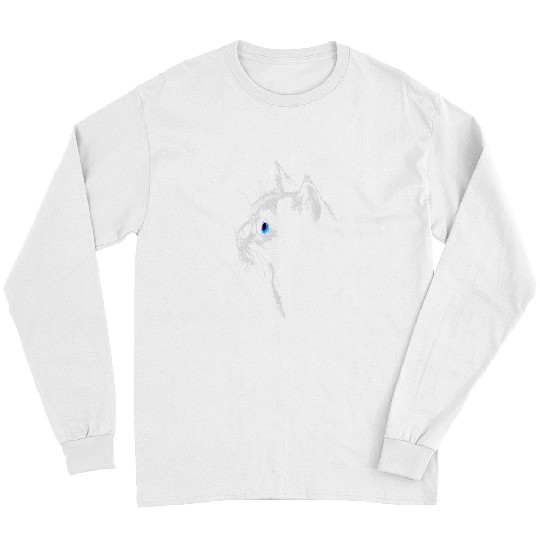 Cat Blue Eyes Minimal Animal Line Art Realistic Modern Long Sleeves