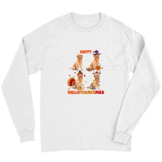 Goldie Happy Hallothanksmas Funny Golden Retriever Dog Lover 183 Golden Retriever Dog Long Sleeves