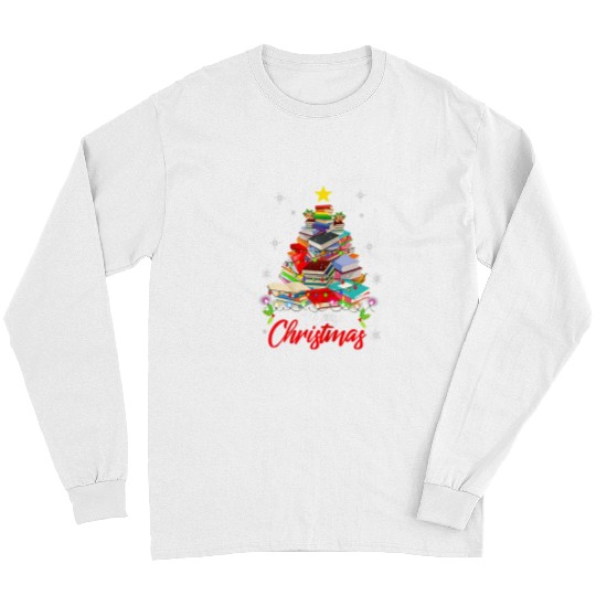 Reading Book Merry Christmas Tree Love Reading Books Librarian Nerd 3 Reader Long Sleeves