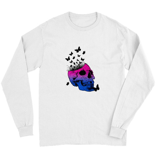 Bisexual Skull Halloween Bi Pride Butterflies Pink Purple Long Sleeves