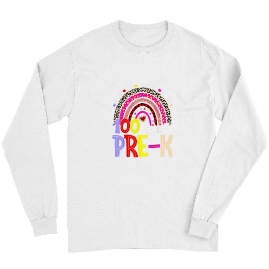 Teacher Job 100 Days Of School For Pre K Teacher Rainbow Leopard1 Long Sleeves