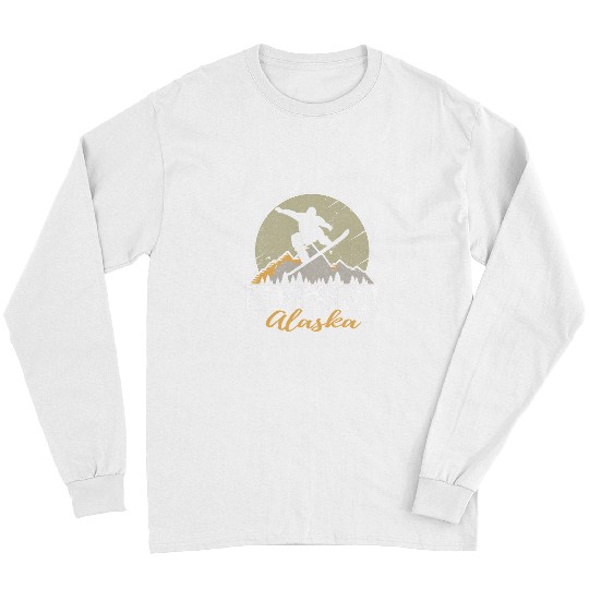 Skiing Ski Alyeska Alaska Snowboarding Retro Mountain Vacation Long Sleeves