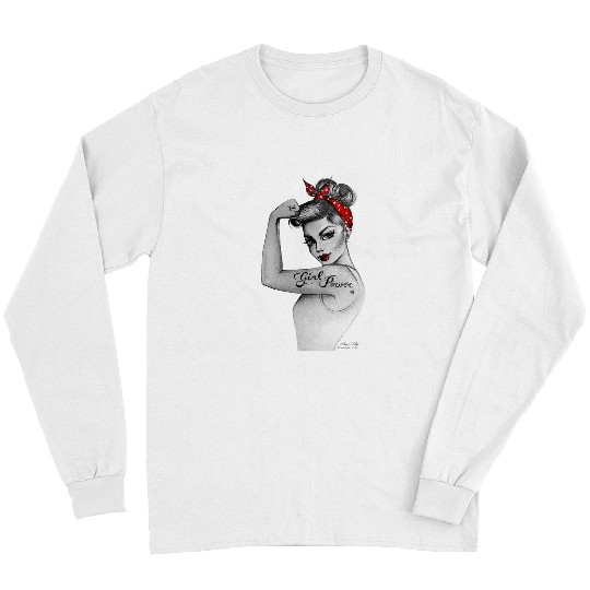 Girl Power modern Rosie Pin up Retro Art by Anne Cha Womens Long Sleeves