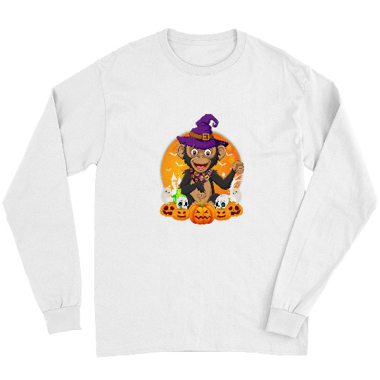 Skeletons Skulls Chimpanzee Lover Pumpkin Skull Witch Chimpanzee Halloween 109 Skull Long Sleeves