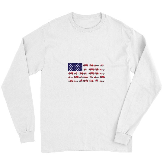 Tractor driving American Flag Tractor 4th of July Farmer Merica USA Long Sleeves
