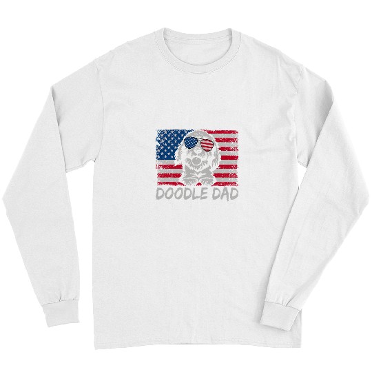 Goldendoodle Dad American Flag Joke Fathers Day Goldendoodle Dad Doodle Dog Long Sleeves