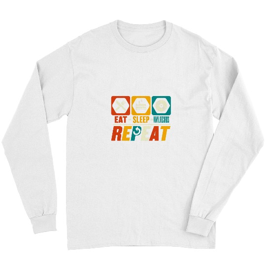 Eat Sleep Vinyl Records Repeat Funny Turntable vintages Music Long Sleeves