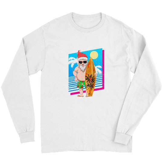 Surf Life Tropical Summer Surfing Santa Claus Funny Christmas In July 1 Long Sleeves