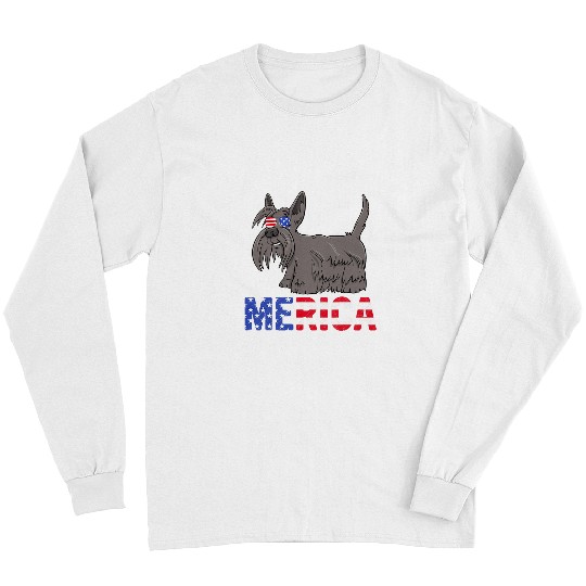 Dog Scottish Terrier Merica USA Flag Scottish Terrier Dog Sunglasses 4th Of July Long Sleeves