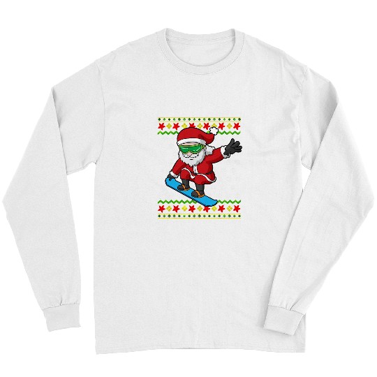 Skiing Ski Snowboarding Santa Snowboarder Ugly Christmas Snowboard Long Sleeves
