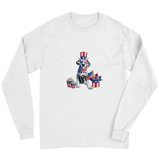 Dalmatian Patriotic Dalmatian American Flag USA 4th of July 36 Dog Lover Dalmatians Dog Long Sleeves
