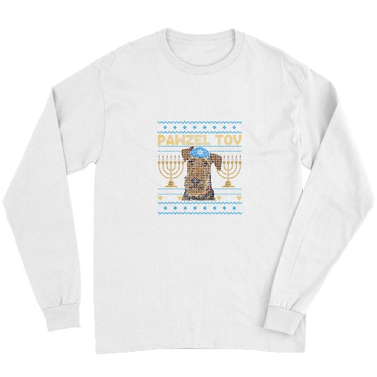Dog Airedale Terrier Pawzel Tov Jewish Airedale Terrier Dog Funny Hanukkah Long Sleeves
