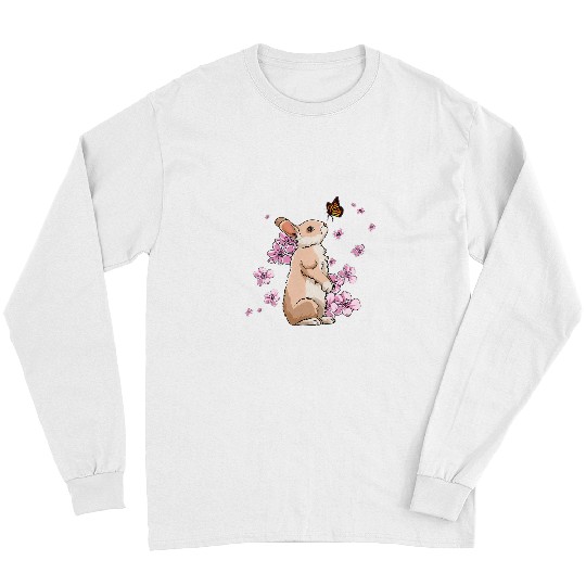 Rabbits With Butterfly Japanese Sakura Cherry Blossom 2 Long Sleeves