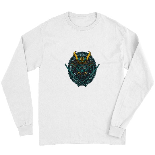 Japanese Warrior with Samurai Swords Retro Art Design Long Sleeves