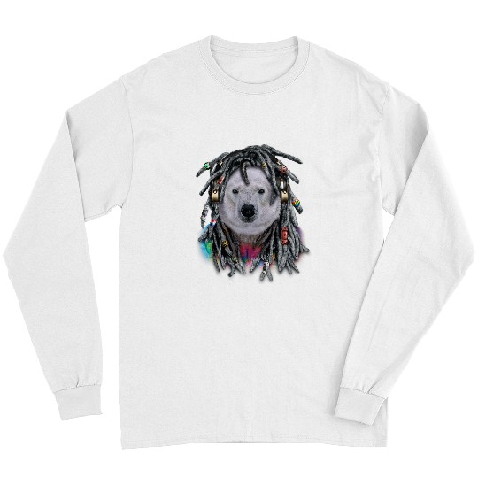 Funny Bear Polar Bear as Dreadlocks Hippie Reggae Dreads Cute Bears Long Sleeves