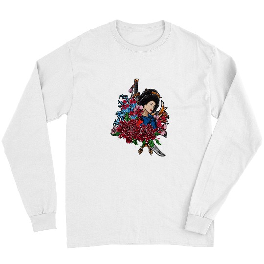 Japanese Anime Female Samurai With Flowers Long Sleeves