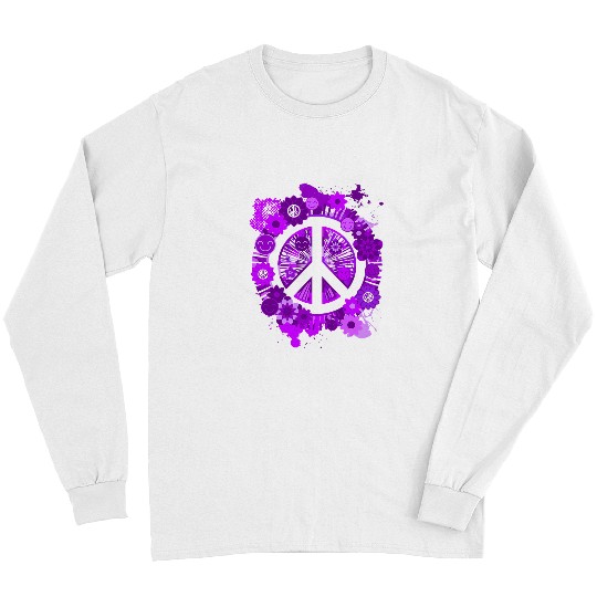 Purple Peace Sign Hippie Happiness Flowers Long Sleeves