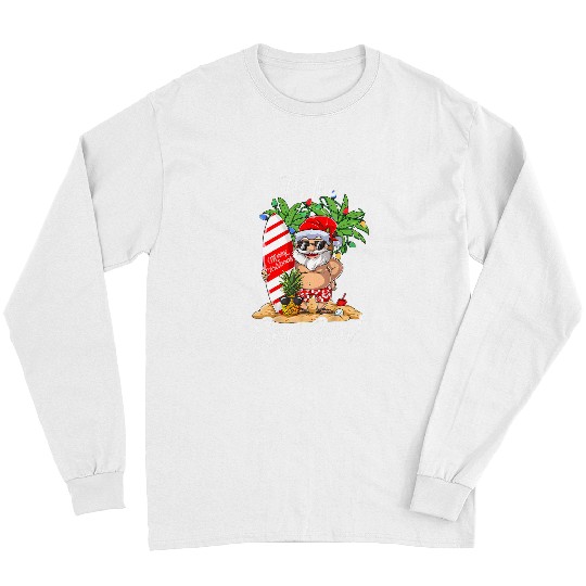 Surf Life Tis The Season Santa Surfing Tropical Christmas Hawaiian Long Sleeves