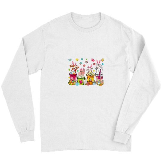 Chicken Lover Easter Bunny Farm Animals Pig Horse Chicken Drinking Coffees Long Sleeves