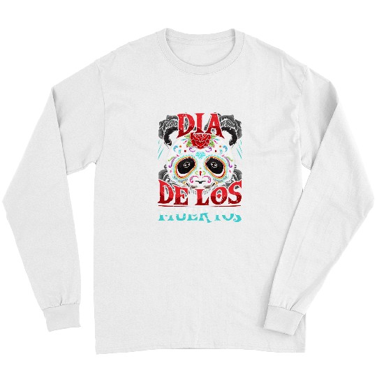 Skeletons Skulls Dia De Los Muertos Panda Sugar Skull Calavera Skull Long Sleeves