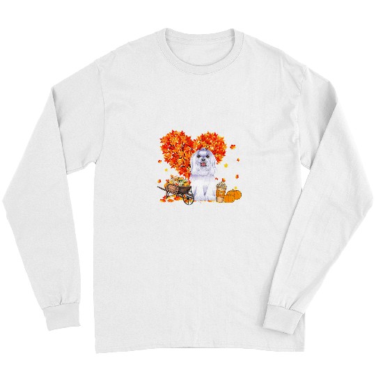 Dog Maltese Autumn Tree Fall Leaves Pumpkin Dog Lover 7 Long Sleeves