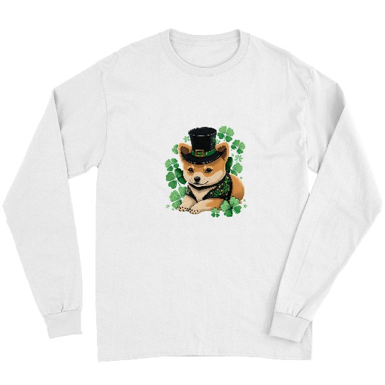 Dog Shiba Inu Irish Shamrock St Patricks Black and tan Shiba Inu Long Sleeves