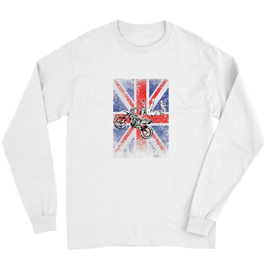 Motocross Biker vintages Uk Flag Freestyle Dirt Bike Enduro 76 Long Sleeves