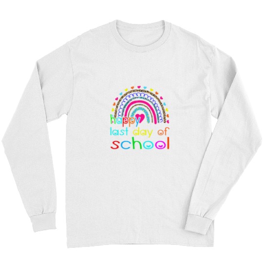 happy last day of school teacher student rainbow leopard Long Sleeves