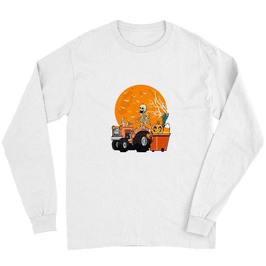 Tractor driving Skeletons Riding Tractor Funny Halloween 2 Long Sleeves