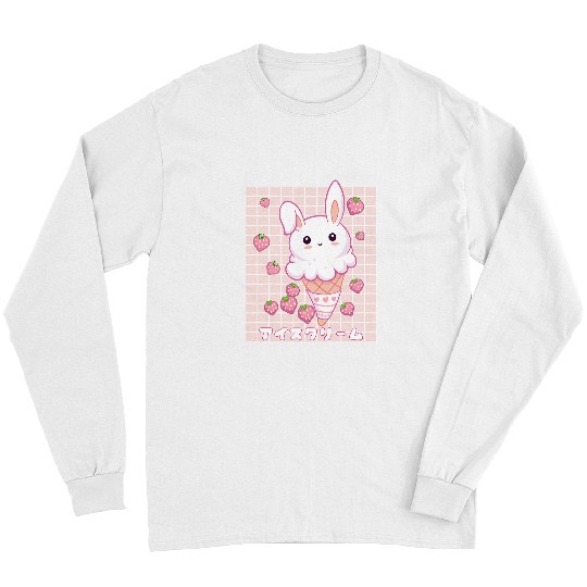 Rabbits Kawaii Aesthetic Strawberry Ice Cream Bunny Vaporwave 66 Long Sleeves