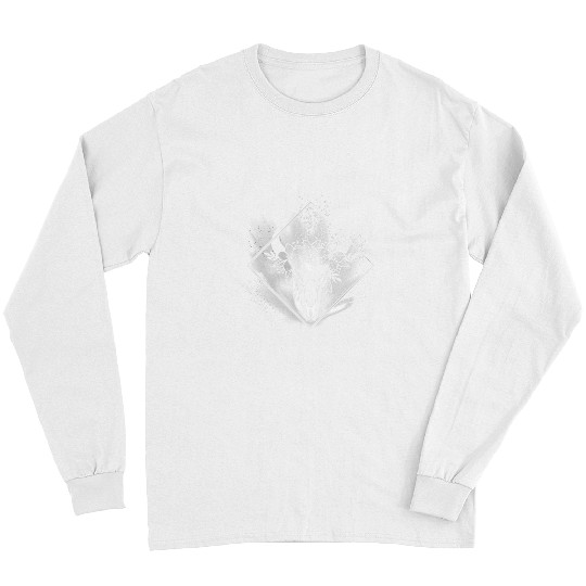 Boho Cow Skull Flowers Diamond White and Grey Splatter Long Sleeves