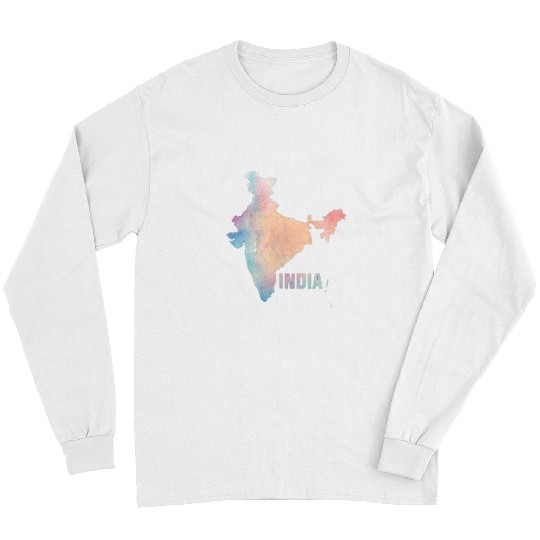 Colorful isolated India map in watercolor Colorful Painting Long Sleeves
