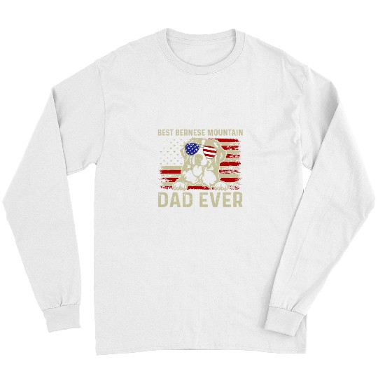 bests Dog Dad Ever American Flag Fathers Day Bernese Mountain Long Sleeves
