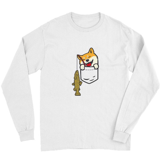 Fishing Pocket Shiba Inu Dog Fishing Cute Japanese Fisherman Gift Fisher Long Sleeves